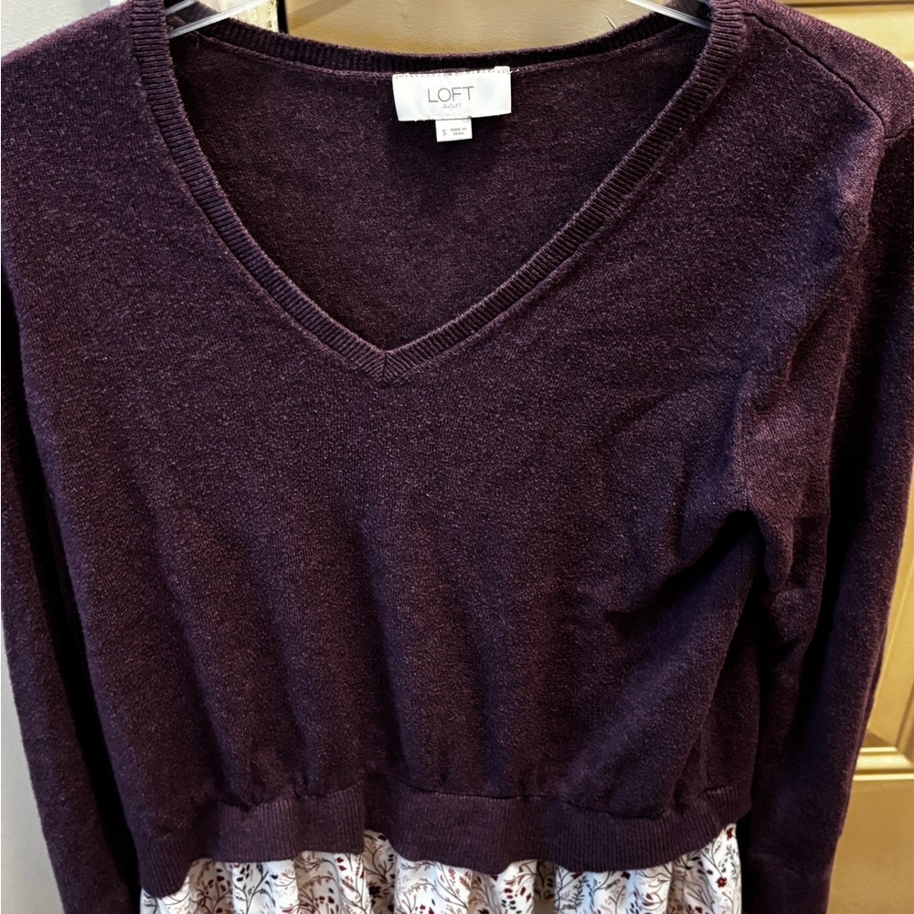 LOFT Women's Deep Purple V-Neck Sweatshirt